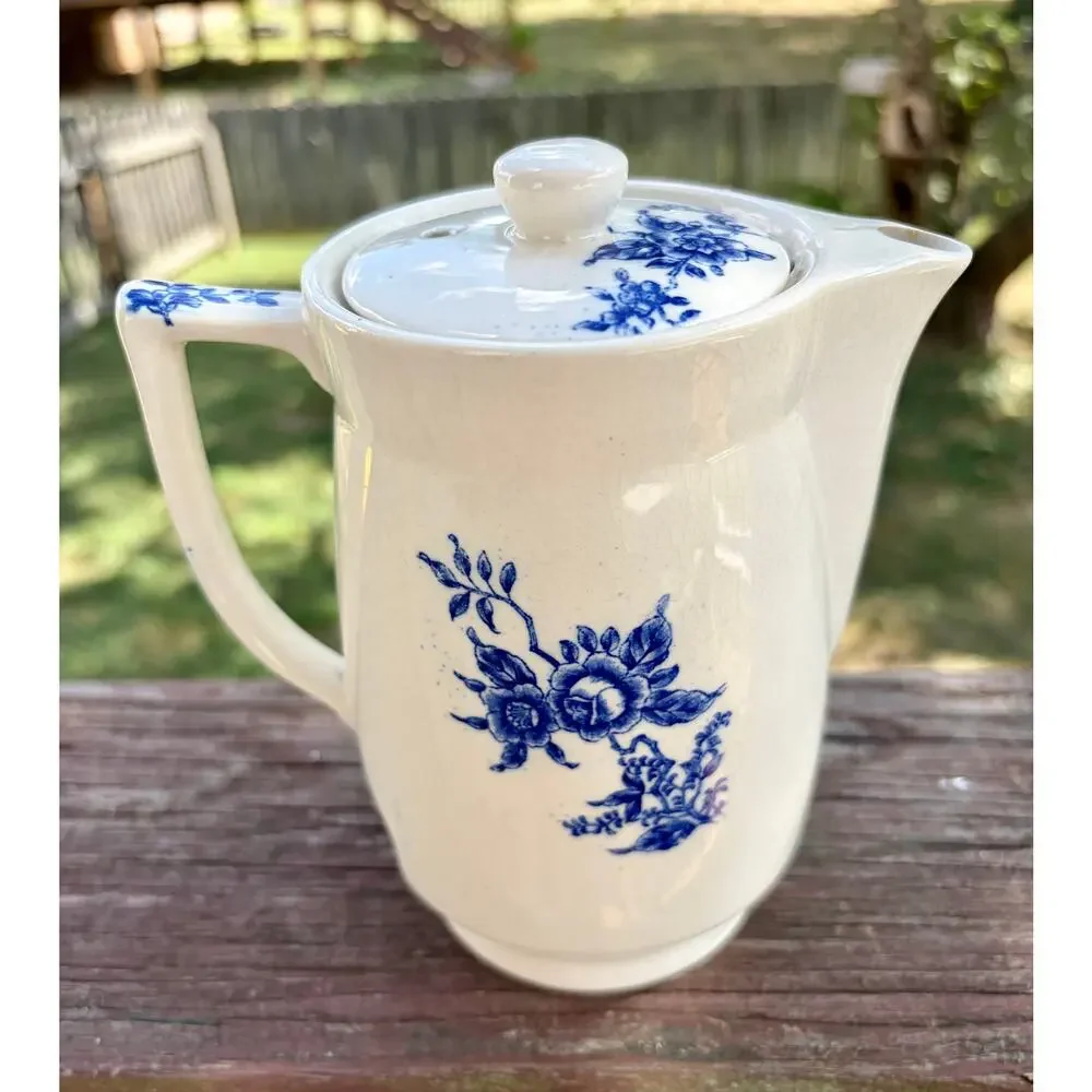 Vintage Circle M Japan Ceramic Electric Teapot Kettle Blue Floral NO CORD